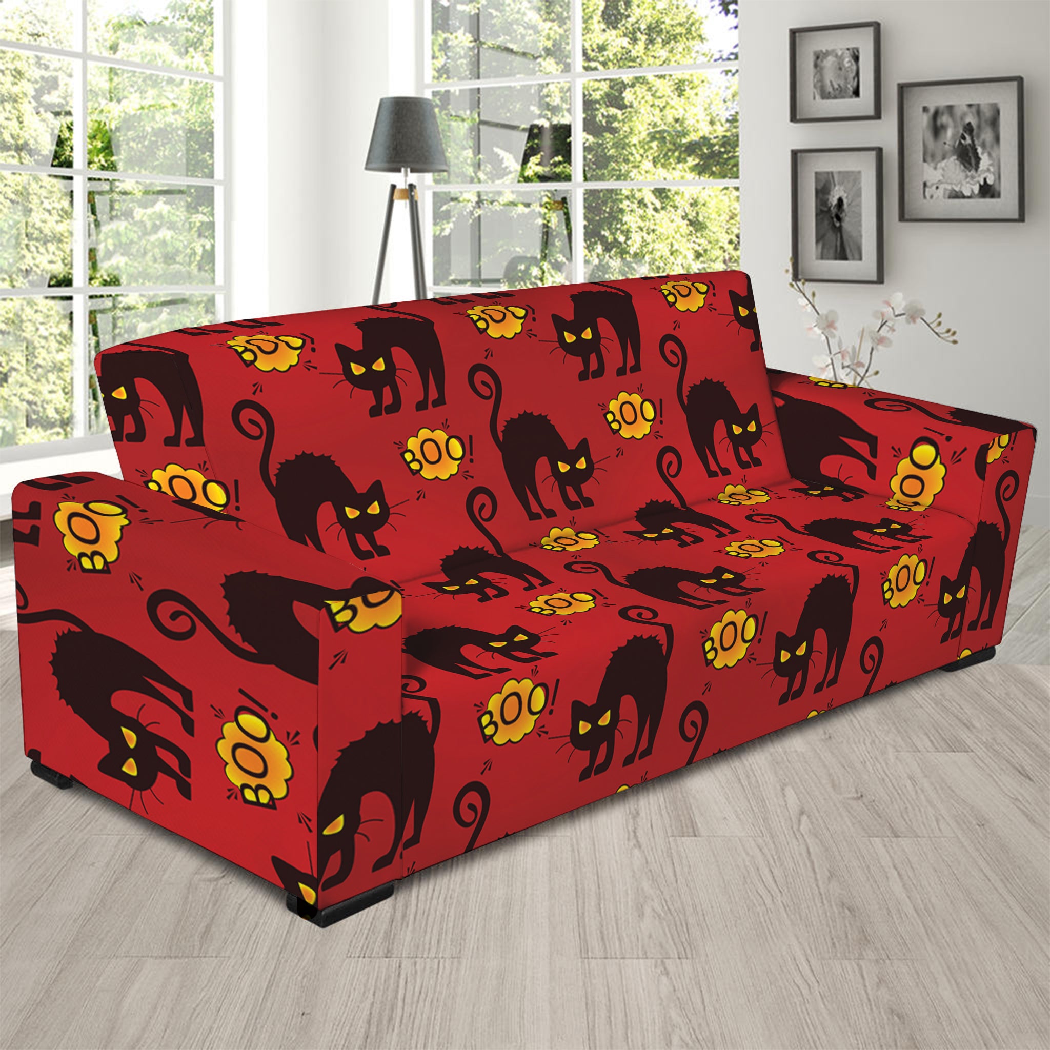 Halloween Black Cat Pattern Print Sofa Slipcover