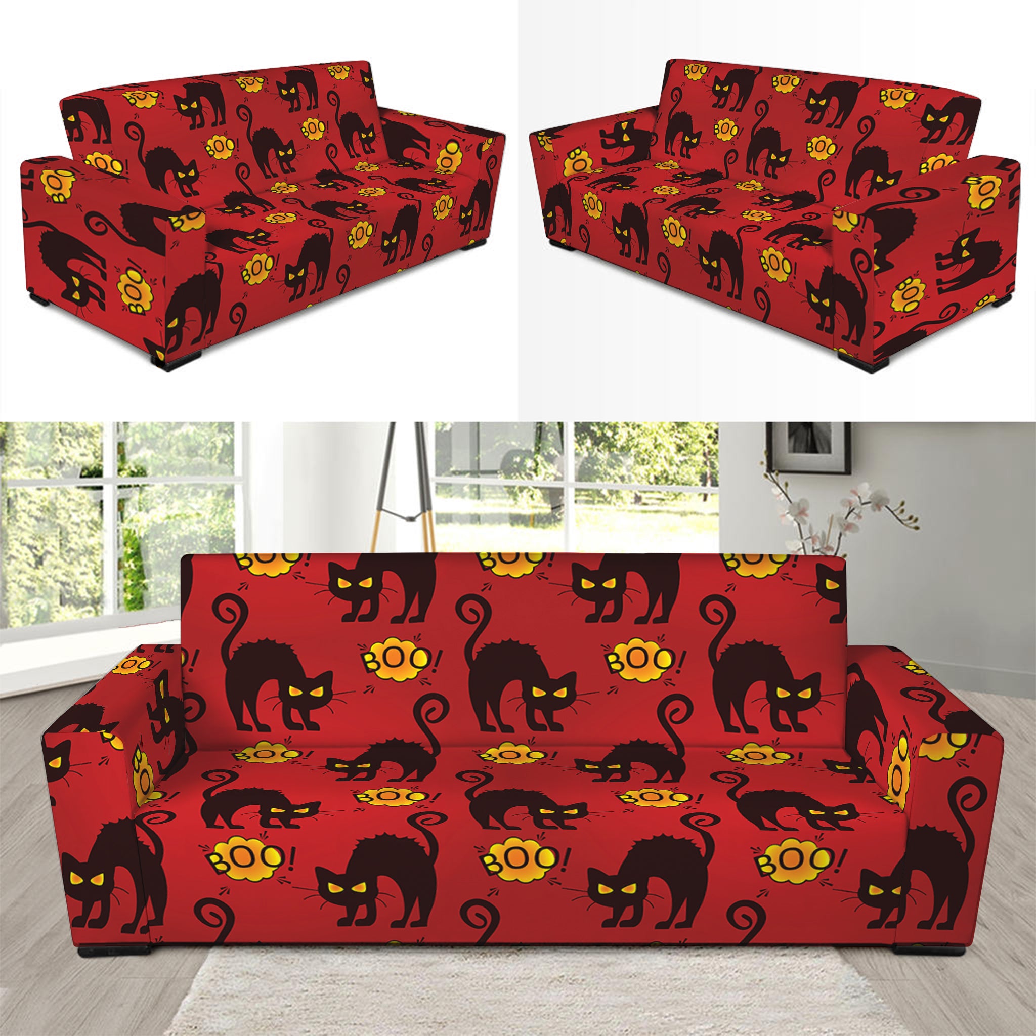 Halloween Black Cat Pattern Print Sofa Slipcover