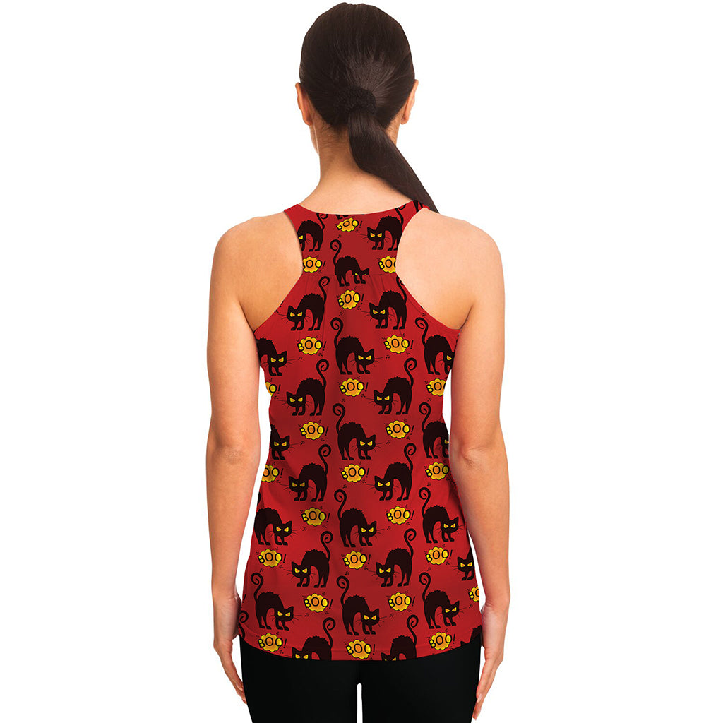 Halloween Black Cat Pattern Print Women's Racerback Tank Top