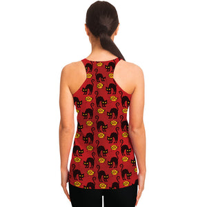 Halloween Black Cat Pattern Print Women's Racerback Tank Top