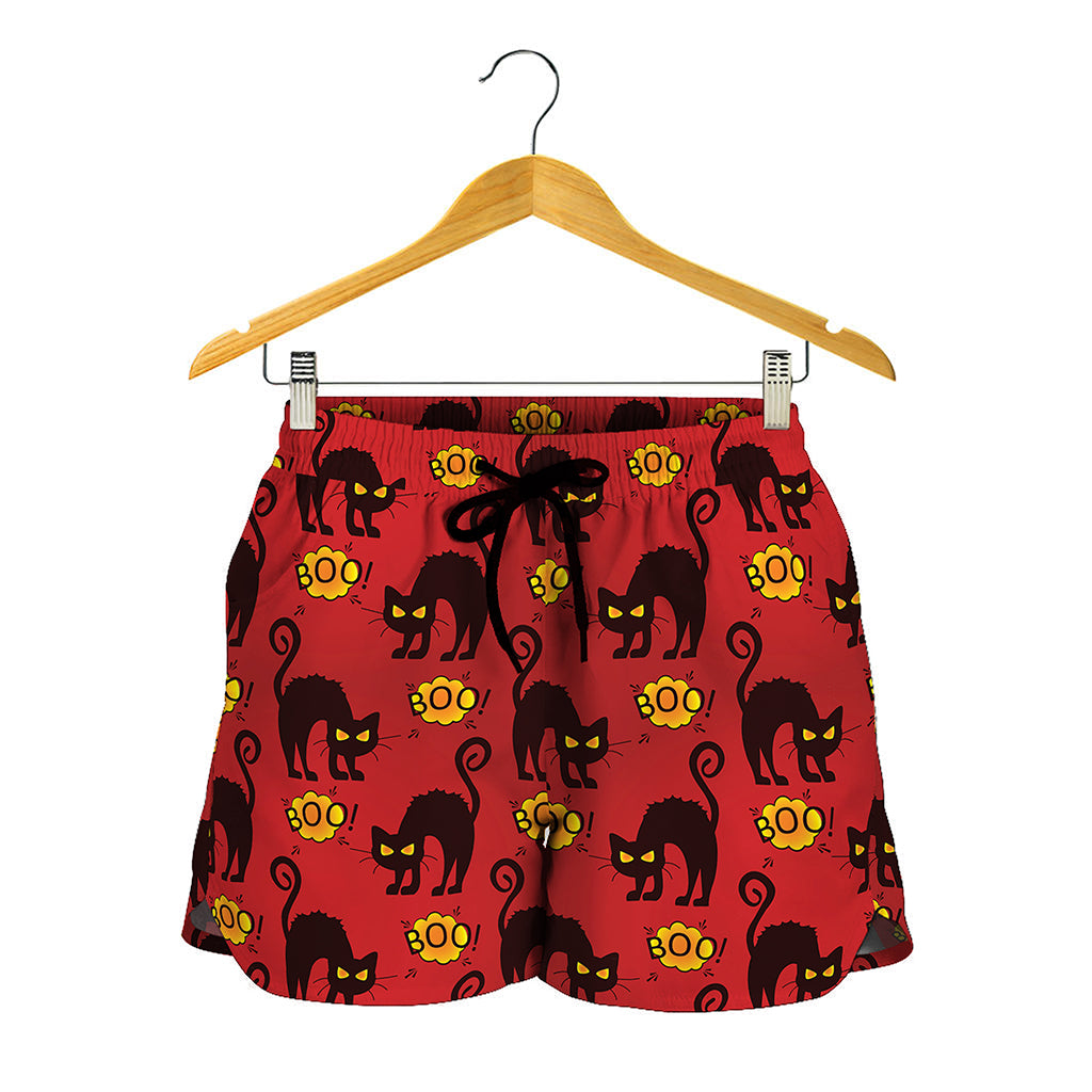 Halloween Black Cat Pattern Print Women's Shorts