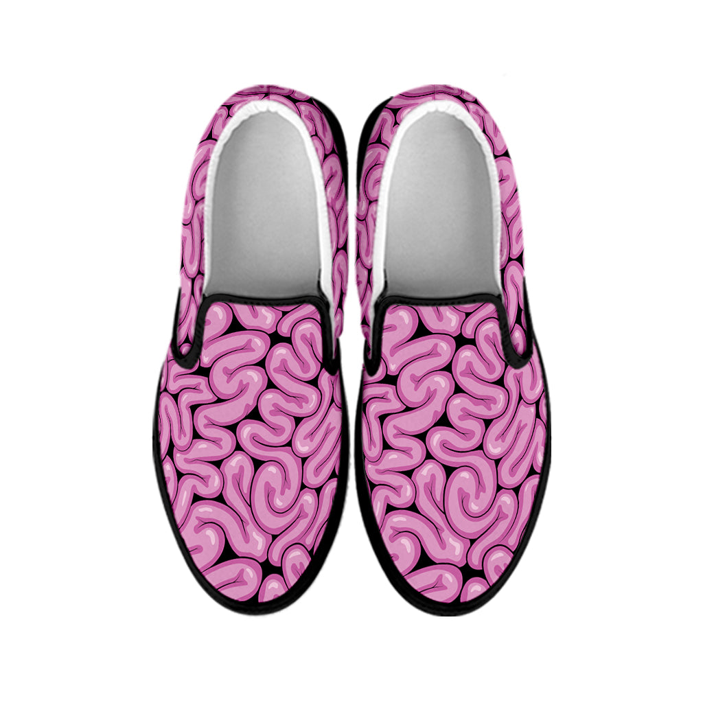 Halloween Brain Print Black Slip On Shoes