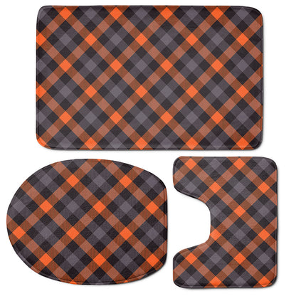 Halloween Buffalo Check Pattern Print 3 Piece Bath Mat Set