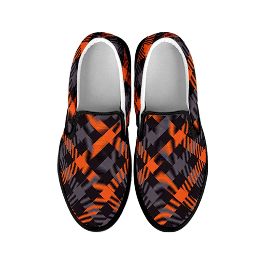 Halloween Buffalo Check Pattern Print Black Slip On Shoes