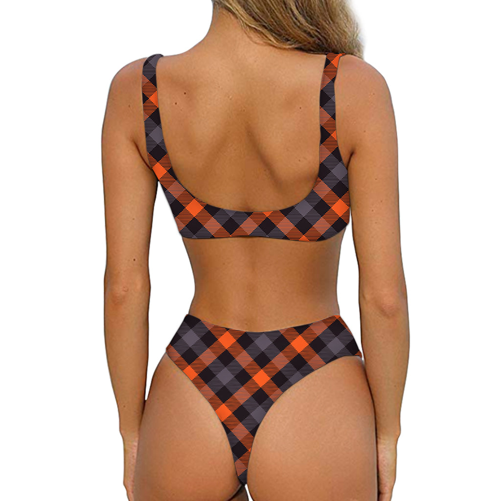 Halloween Buffalo Check Pattern Print Front Bow Tie Bikini