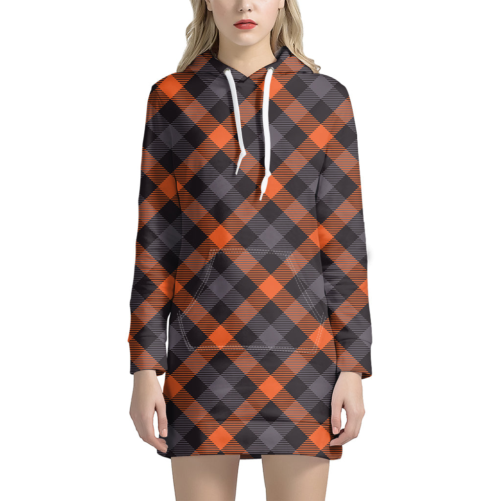 Halloween Buffalo Check Pattern Print Hoodie Dress