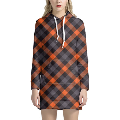 Halloween Buffalo Check Pattern Print Hoodie Dress