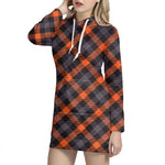 Halloween Buffalo Check Pattern Print Hoodie Dress