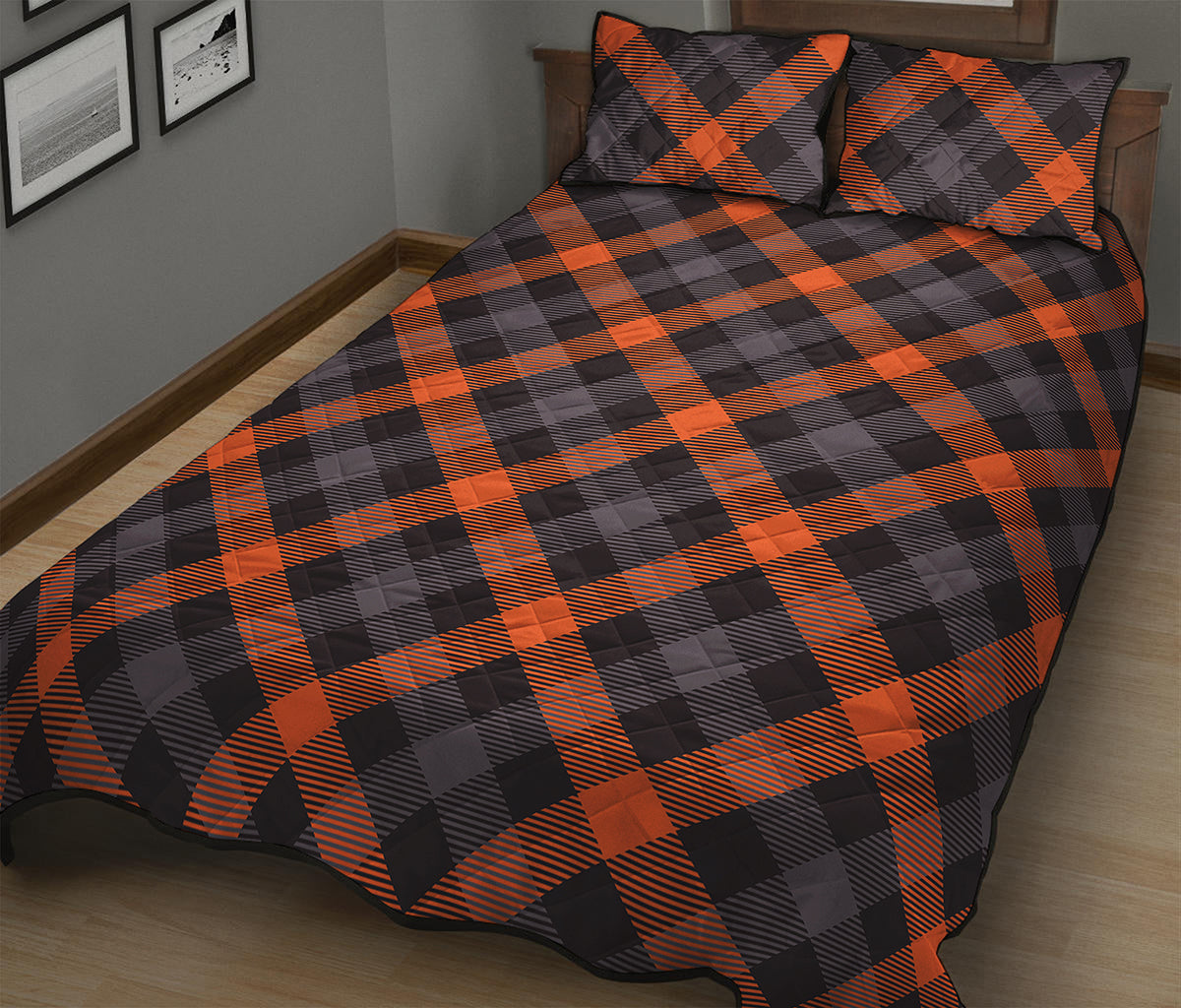 Halloween Buffalo Check Pattern Print Quilt Bed Set