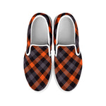 Halloween Buffalo Check Pattern Print White Slip On Shoes