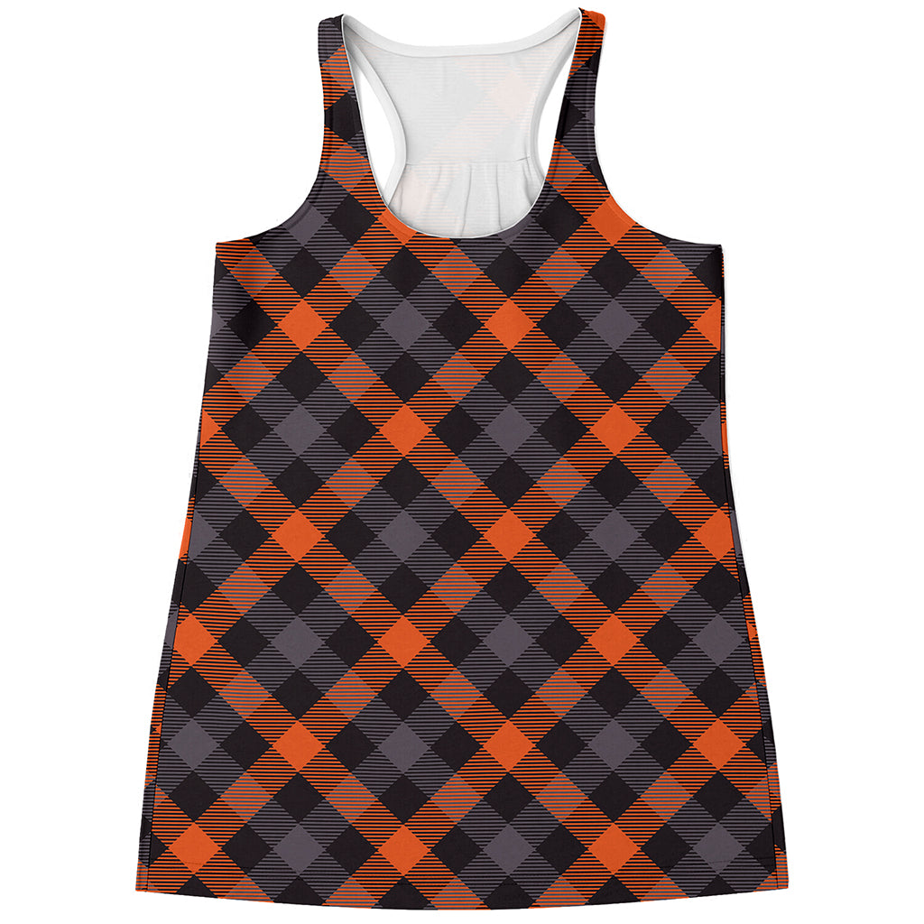 Halloween Buffalo Check Pattern Print Women's Racerback Tank Top