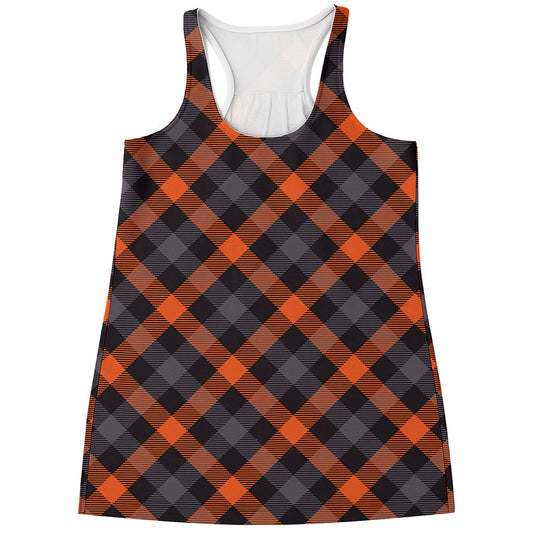 Halloween Buffalo Check Pattern Print Women's Racerback Tank Top