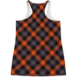 Halloween Buffalo Check Pattern Print Women's Racerback Tank Top