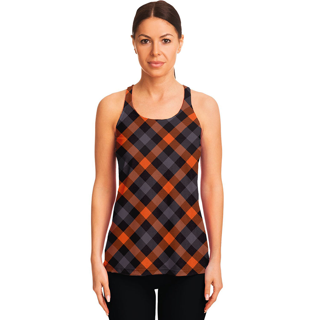 Halloween Buffalo Check Pattern Print Women's Racerback Tank Top