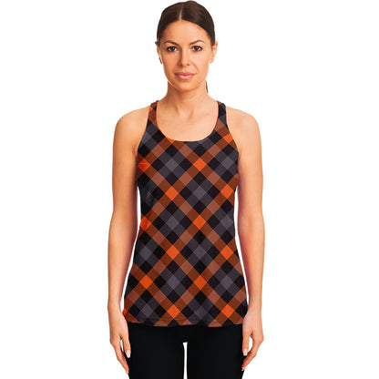 Halloween Buffalo Check Pattern Print Women's Racerback Tank Top