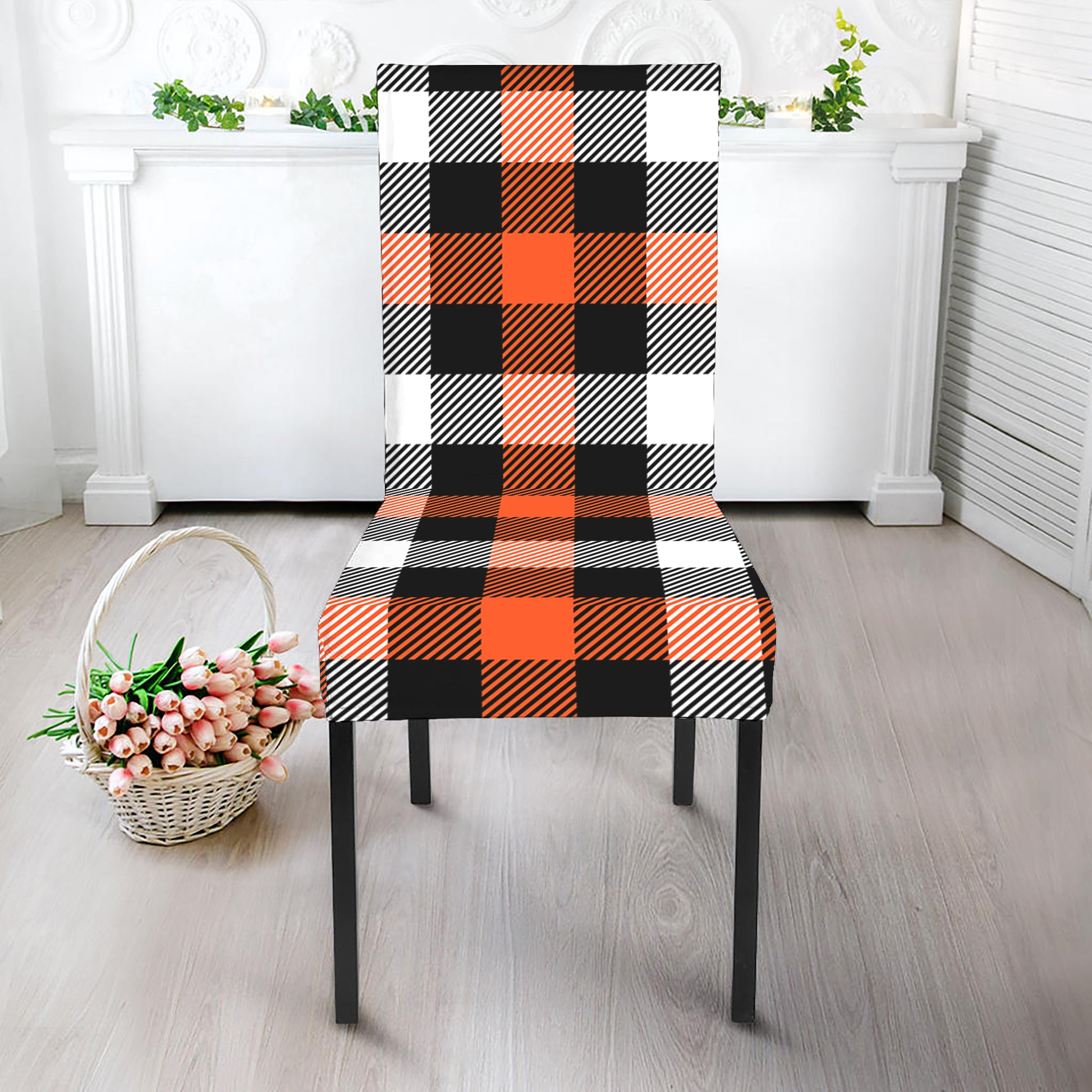 Halloween Buffalo Plaid Pattern Print Dining Chair Slipcover