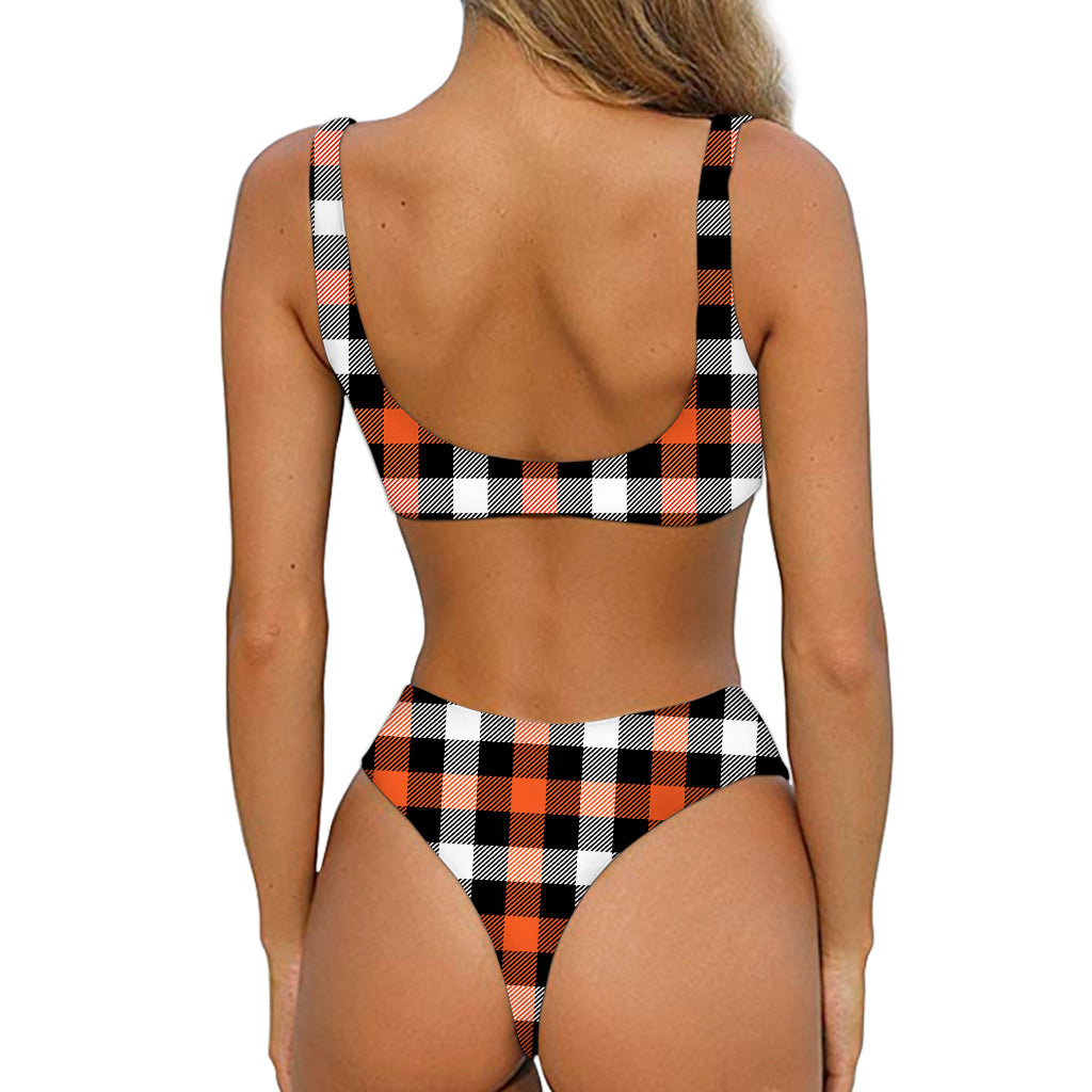 Halloween Buffalo Plaid Pattern Print Front Bow Tie Bikini