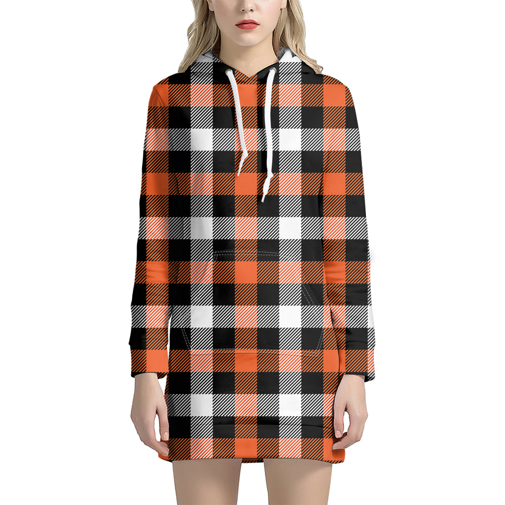 Halloween Buffalo Plaid Pattern Print Hoodie Dress