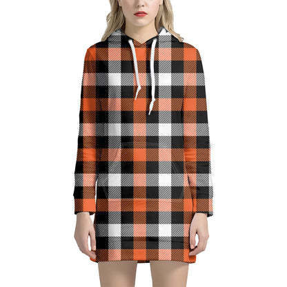 Halloween Buffalo Plaid Pattern Print Hoodie Dress