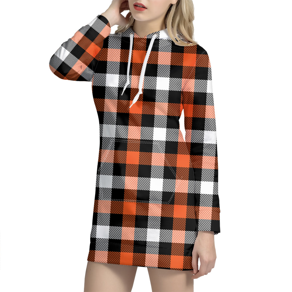Halloween Buffalo Plaid Pattern Print Hoodie Dress