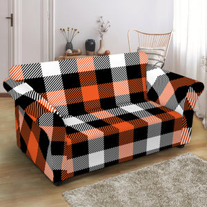 Halloween Buffalo Plaid Pattern Print Loveseat Slipcover