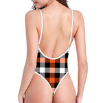 Halloween Buffalo Plaid Pattern Print One Piece High Cut Swimsuit