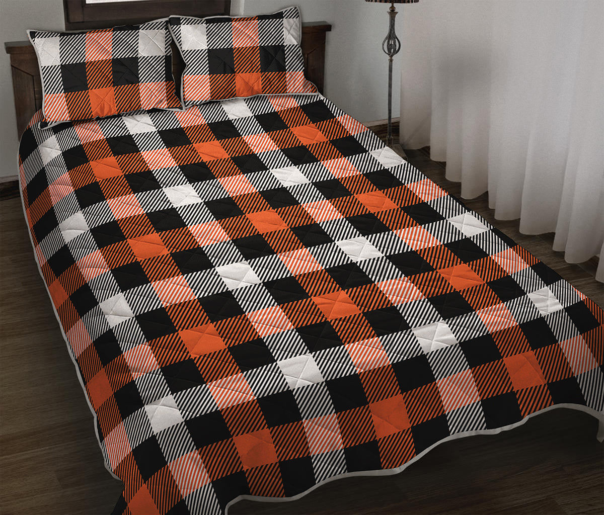 Halloween Buffalo Plaid Pattern Print Quilt Bed Set