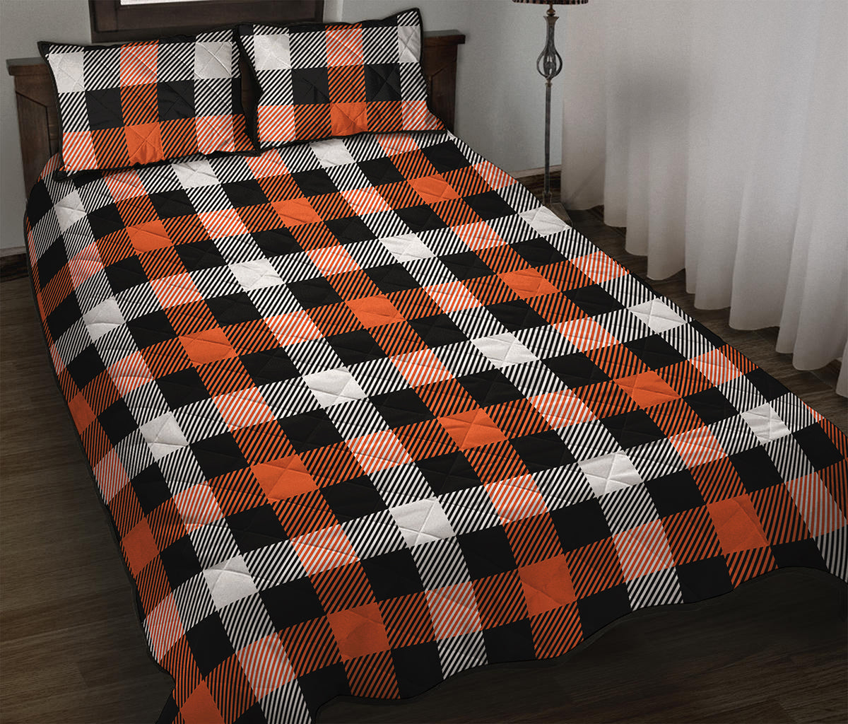 Halloween Buffalo Plaid Pattern Print Quilt Bed Set