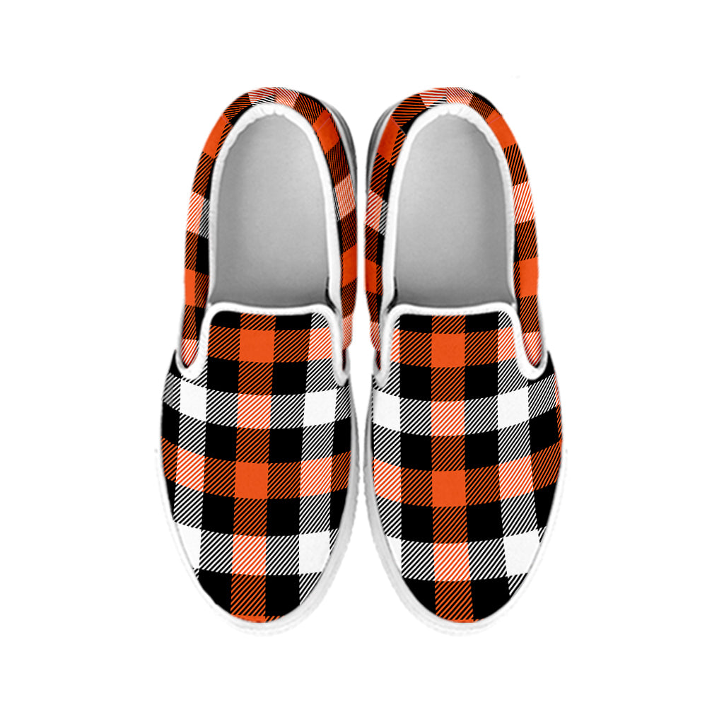 Halloween Buffalo Plaid Pattern Print White Slip On Shoes