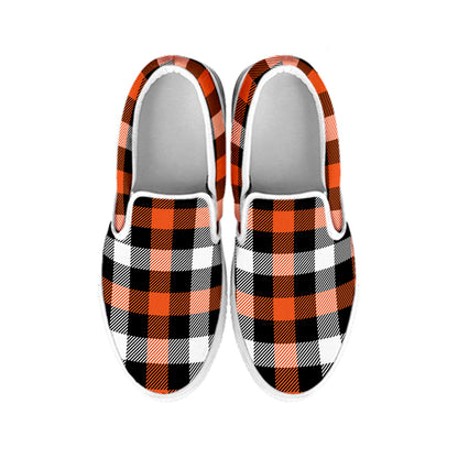 Halloween Buffalo Plaid Pattern Print White Slip On Shoes