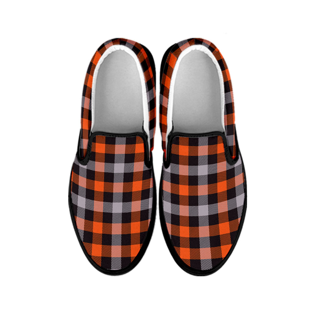 Halloween Buffalo Plaid Print Black Slip On Shoes