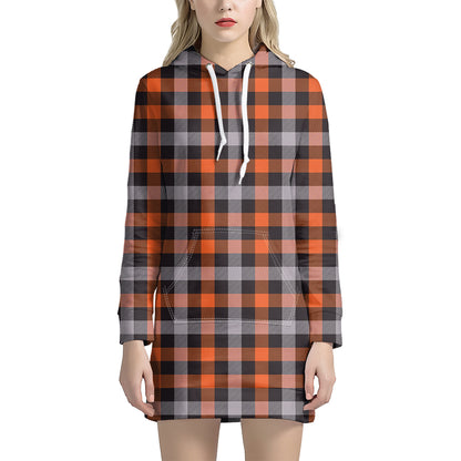 Halloween Buffalo Plaid Print Hoodie Dress