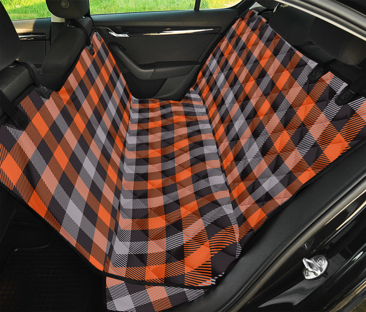 Halloween Buffalo Plaid Print Pet Car Back Seat Cover