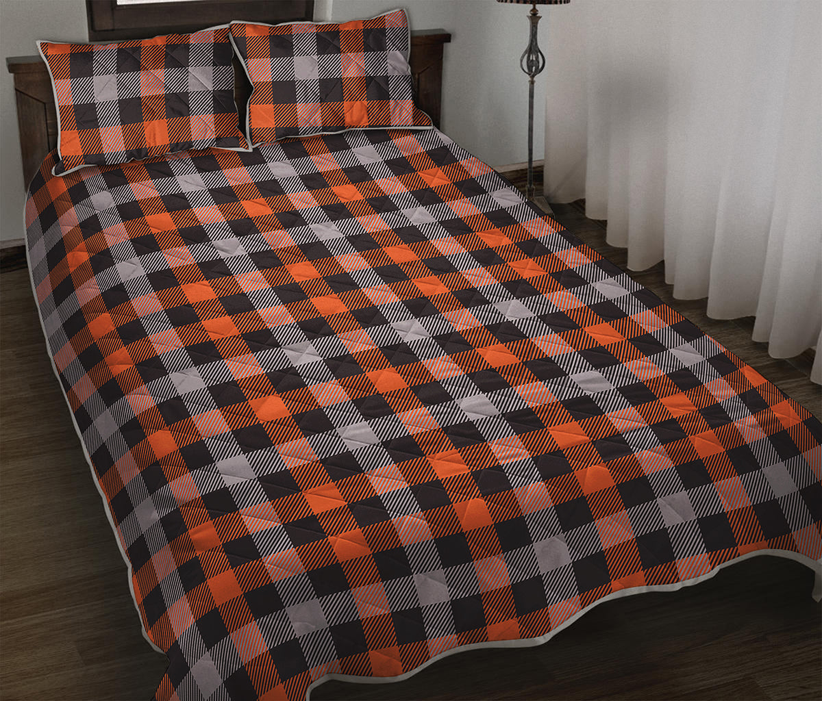 Halloween Buffalo Plaid Print Quilt Bed Set
