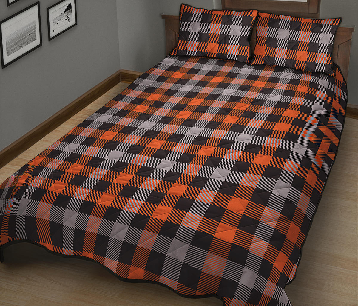 Halloween Buffalo Plaid Print Quilt Bed Set