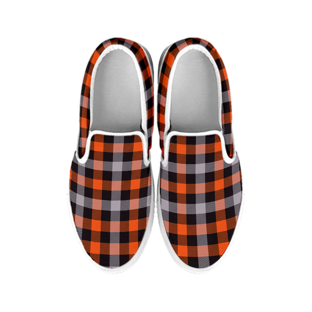 Halloween Buffalo Plaid Print White Slip On Shoes