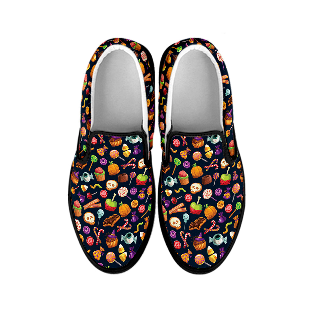Halloween Candy Pattern Print Black Slip On Shoes