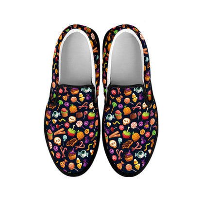 Halloween Candy Pattern Print Black Slip On Shoes