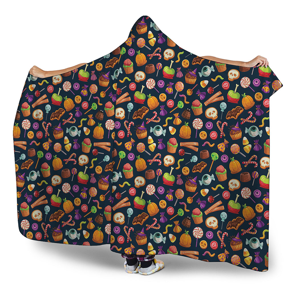 Halloween Candy Pattern Print Hooded Blanket