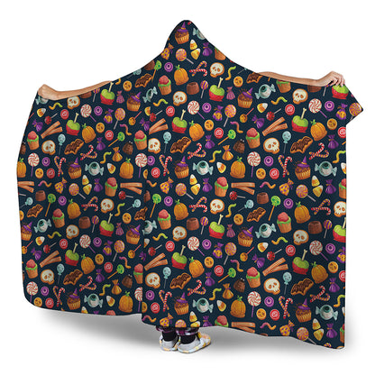 Halloween Candy Pattern Print Hooded Blanket