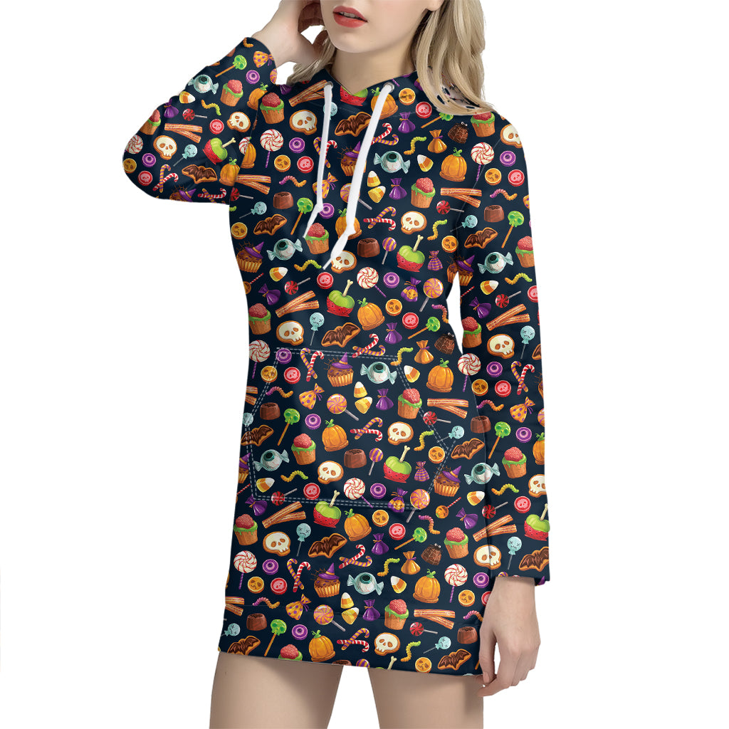 Halloween Candy Pattern Print Hoodie Dress