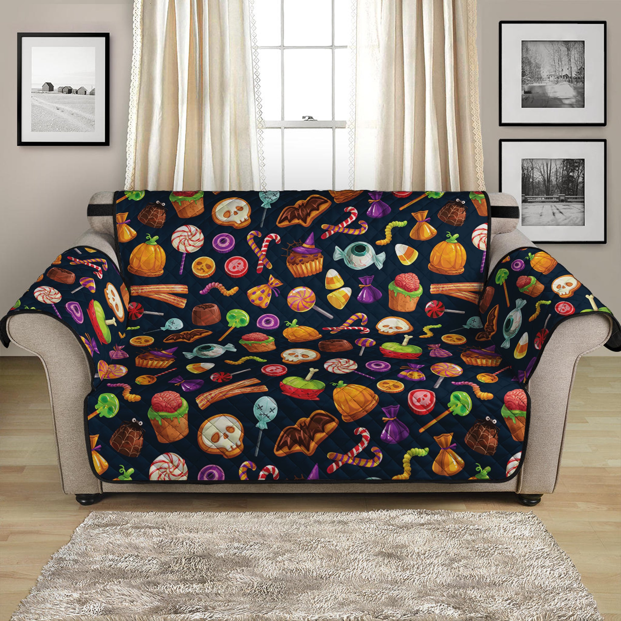 Halloween Candy Pattern Print Loveseat Protector