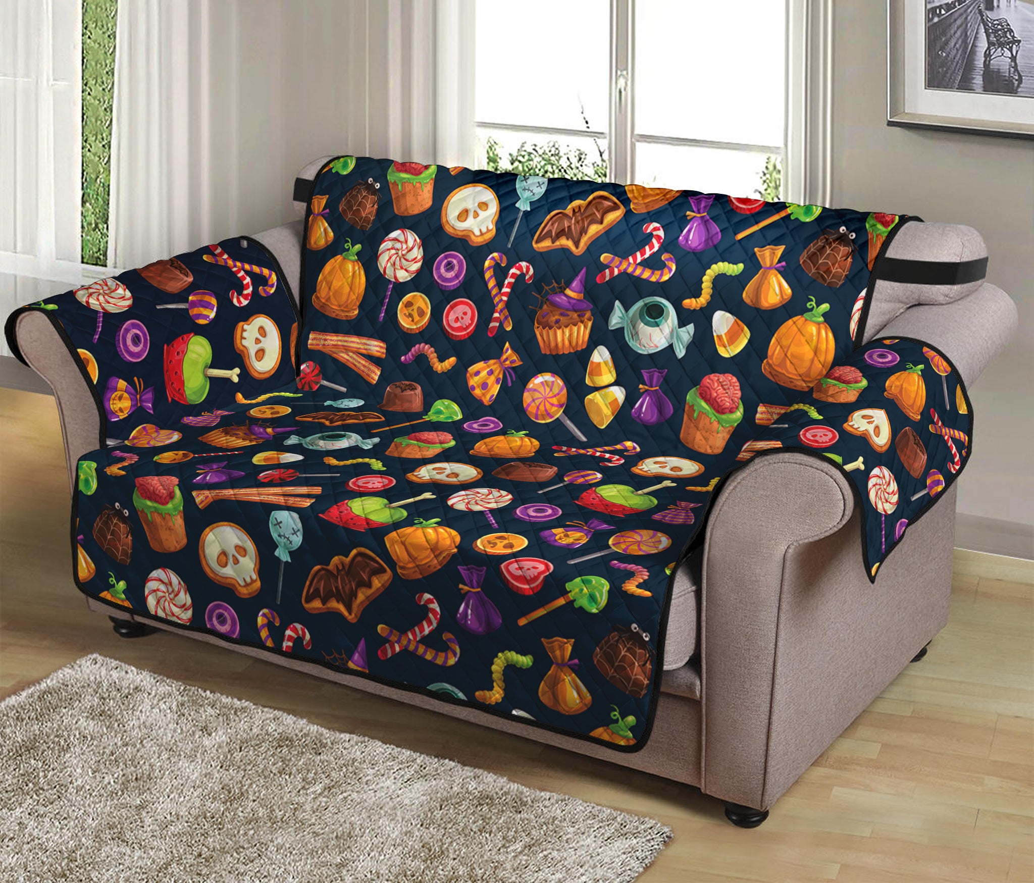 Halloween Candy Pattern Print Loveseat Protector