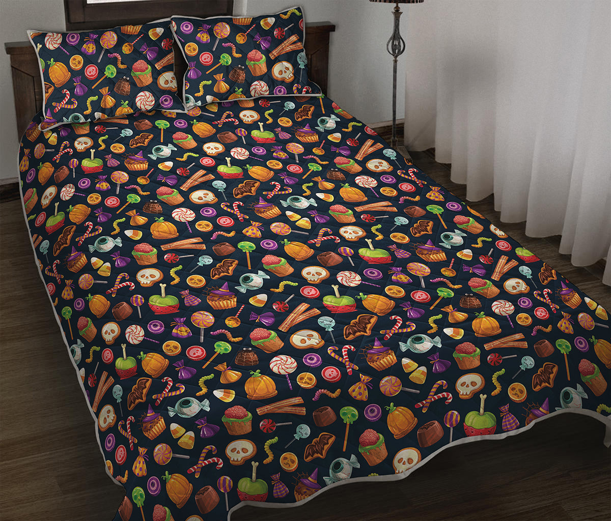 Halloween Candy Pattern Print Quilt Bed Set
