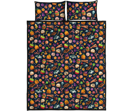 Halloween Candy Pattern Print Quilt Bed Set