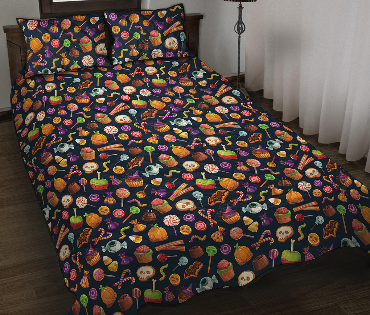 Halloween Candy Pattern Print Quilt Bed Set