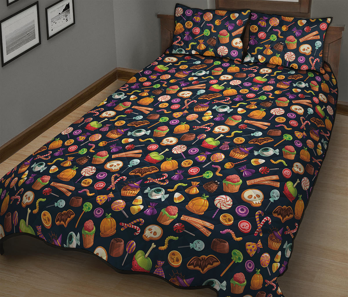 Halloween Candy Pattern Print Quilt Bed Set
