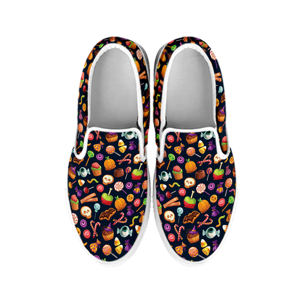 Halloween Candy Pattern Print White Slip On Shoes