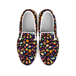 Halloween Candy Pattern Print White Slip On Shoes