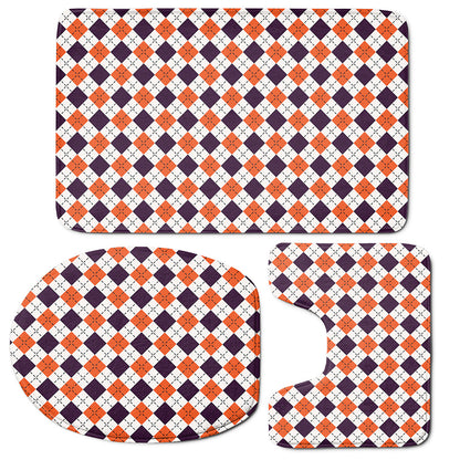 Halloween Checked Pattern Print 3 Piece Bath Mat Set